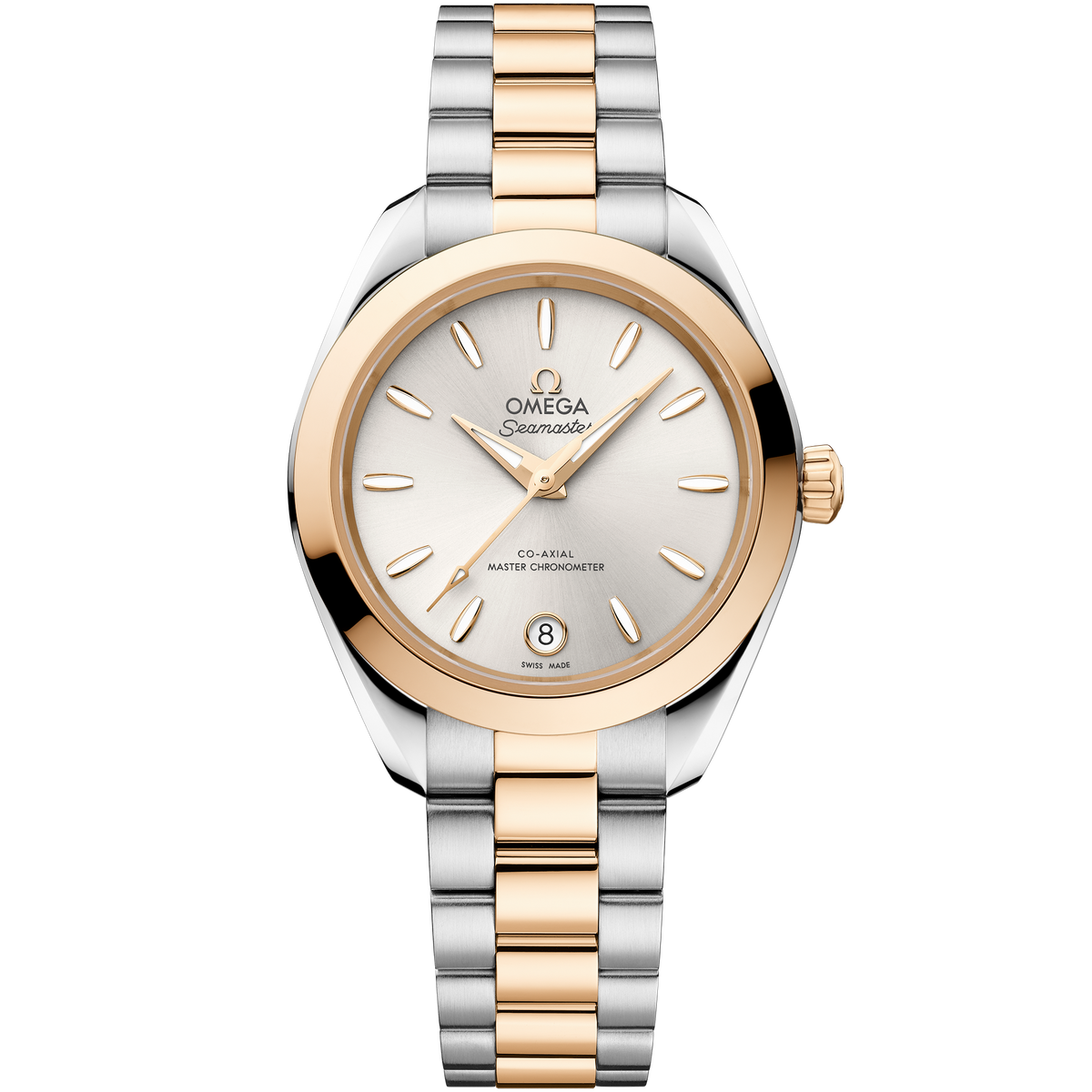 OMEGA Seamaster Aqua Terra 150M 220.20.30.20.02.001, 30 mm steel & moonshine™ gold with silver dial – front view