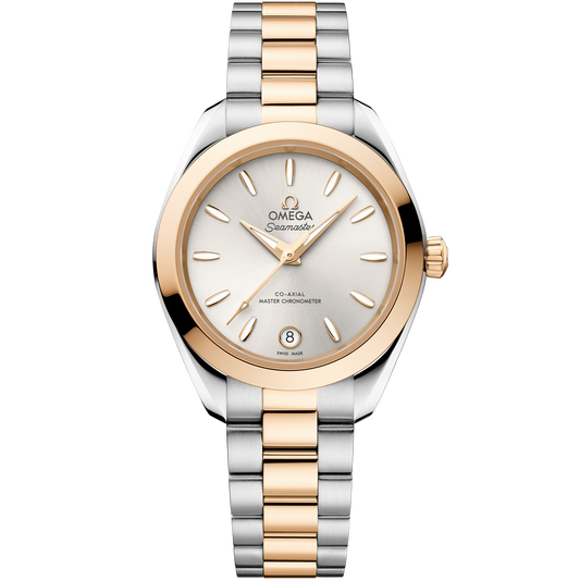 OMEGA Seamaster Aqua Terra 150M 220.20.30.20.02.001, 30 mm steel & moonshine™ gold with silver dial – front view