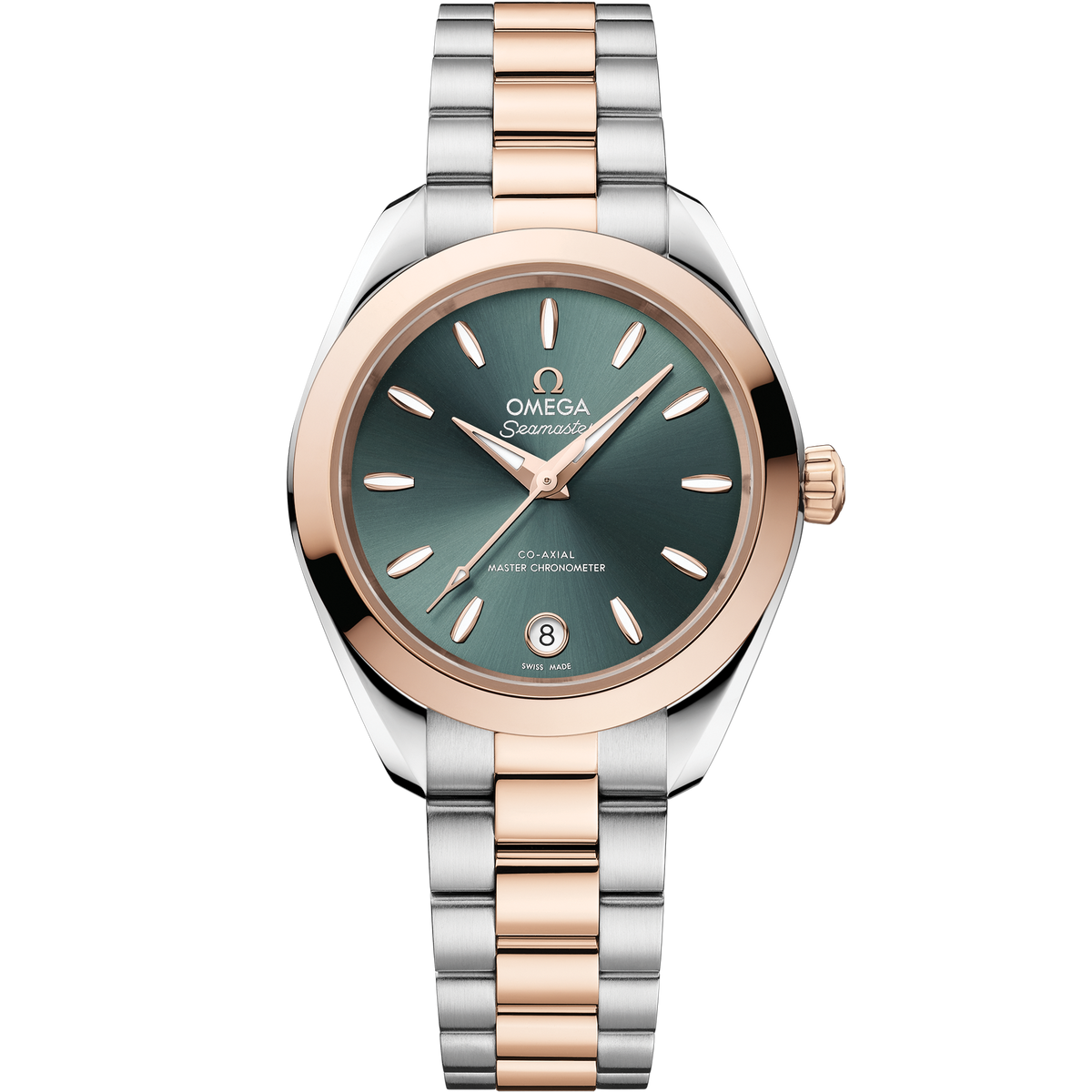 OMEGA Seamaster Aqua Terra 150M 220.20.30.20.10.002, 30 mm steel & sedna™ gold with pine green dial – front view