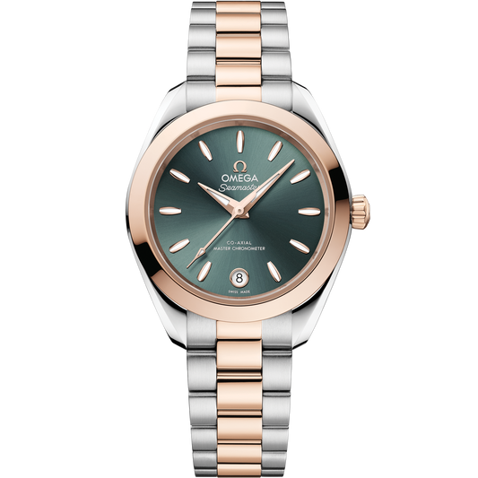 OMEGA Seamaster Aqua Terra 150M 220.20.30.20.10.002, 30 mm steel & sedna™ gold with pine green dial – front view