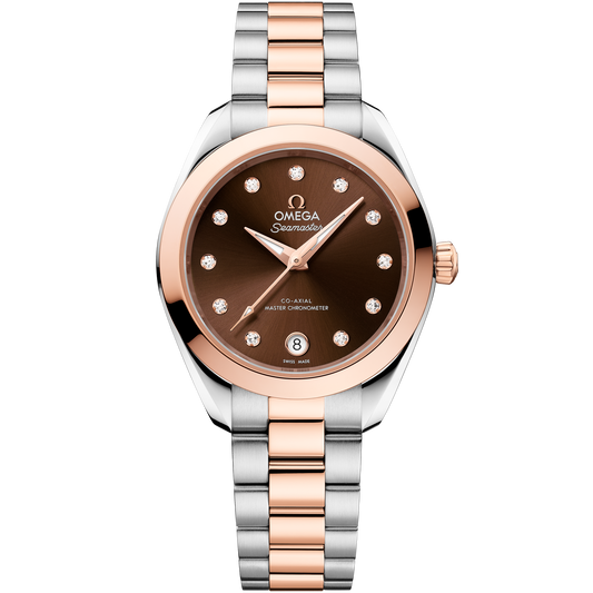 OMEGA Seamaster Aqua Terra 150M 220.20.30.20.63.001, 30 mm steel & sedna™ gold with brown dial – front view