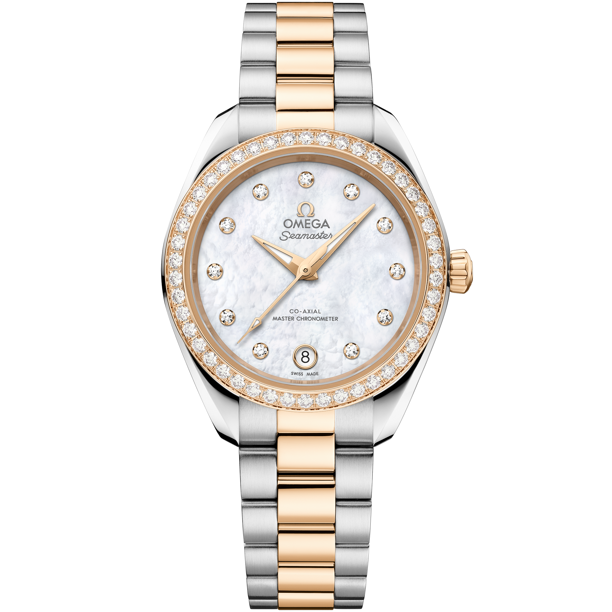 Omega Seamaster Aqua Terra 150M 220.25.30.20.55.001 30 mm Steel & Moonshine™ Gold Mother-of-Pearl Dial Diamond Watch for Women