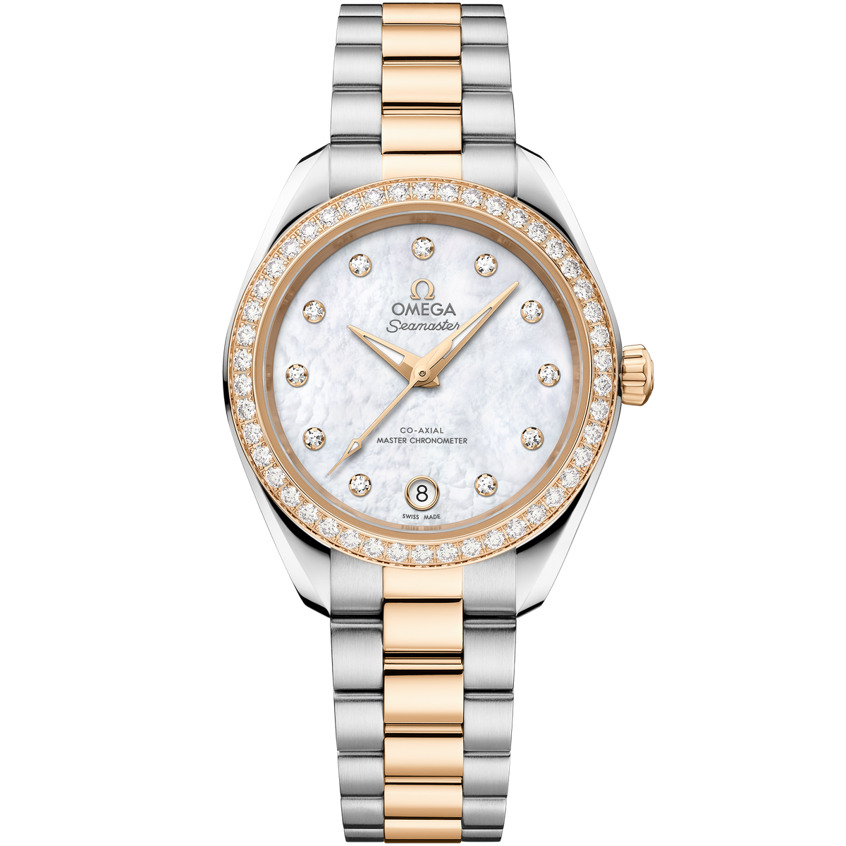 OMEGA Seamaster Aqua Terra 150M 220.25.30.20.55.001, 30 mm steel & moonshine™ gold with mother-of-pearl dial – front view