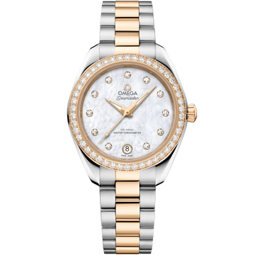 OMEGA Seamaster Aqua Terra 150M 220.25.30.20.55.001, 30 mm steel & moonshine™ gold with mother-of-pearl dial – front view
