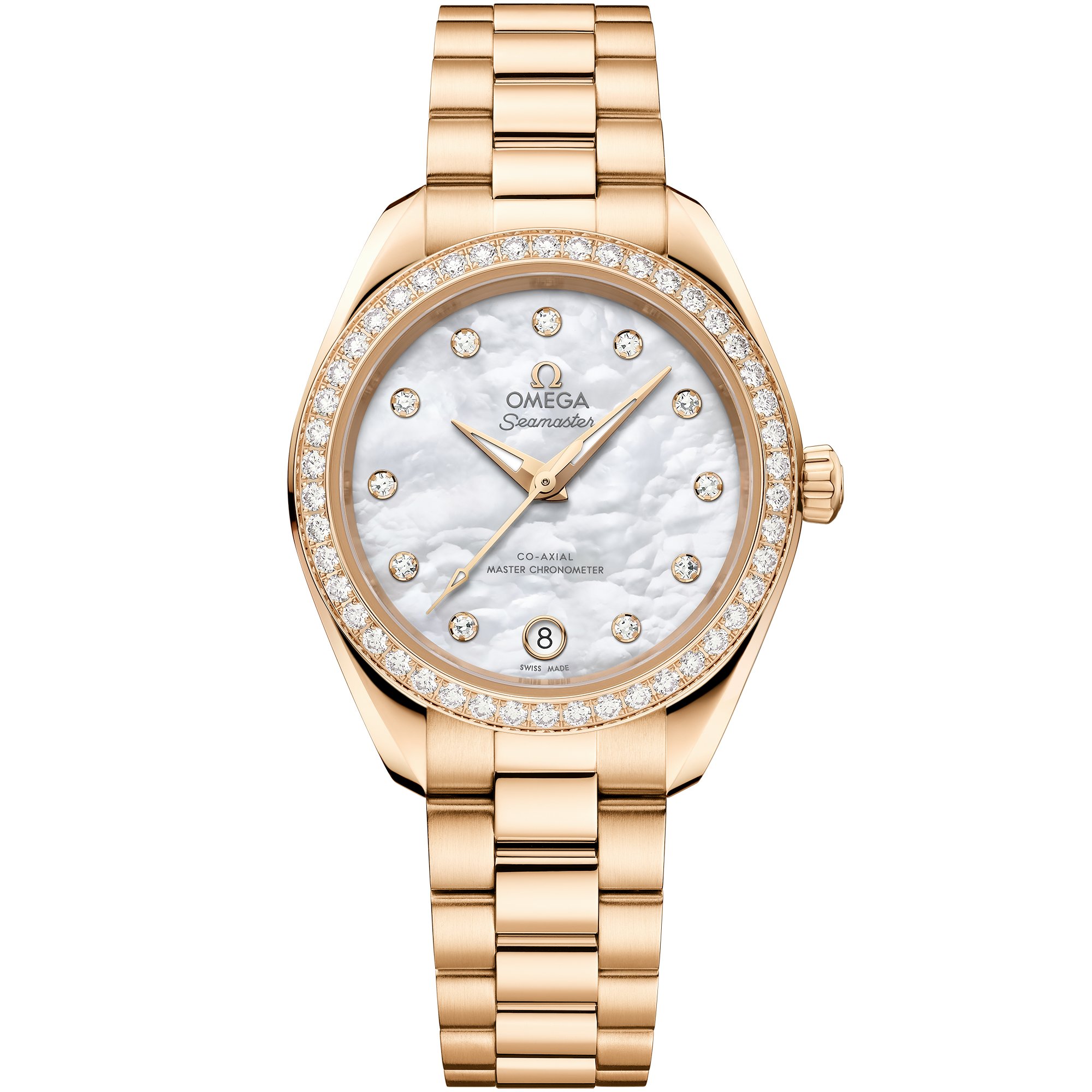 Omega Seamaster Aqua Terra 150M 220.55.30.20.55.001 30 mm Moonshine™ Gold Mother-of-Pearl Dial Diamond Watch for Women