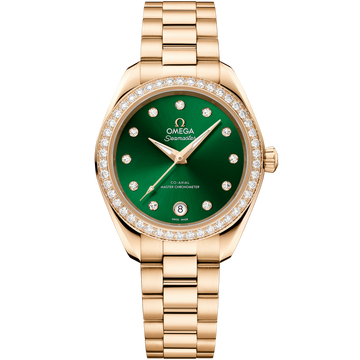 OMEGA Seamaster Aqua Terra 150M 220.55.30.20.60.001, 30 mm moonshine™ gold with green dial – front view