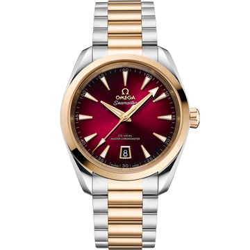 OMEGA Seamaster Aqua Terra 150M 220.20.38.20.10.002, 38 mm steel & moonshine™ gold with red dial – front view