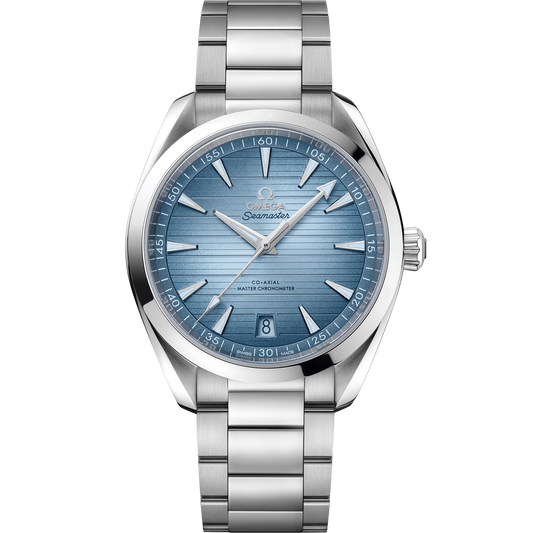 OMEGA Seamaster Aqua Terra 150M Summer Blue 220.10.41.21.03.005, 41 mm steel with blue dial – front view