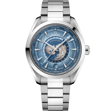OMEGA Seamaster Aqua Terra Worldtimer Summer Blue 220.10.43.22.03.002, 43 mm steel with blue dial – front view