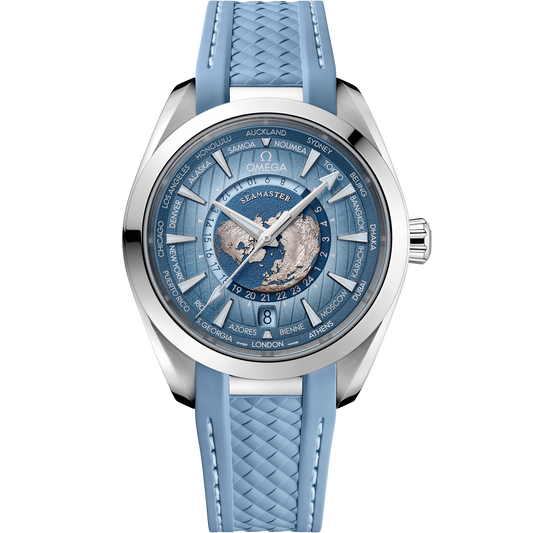 OMEGA Seamaster Aqua Terra Worldtimer Summer Blue 220.12.43.22.03.002, 43 mm steel with blue dial – front view