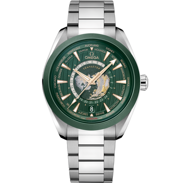 OMEGA Seamaster Aqua Terra Worldtimer 220.30.43.22.10.001, 43 mm steel with green dial – front view
