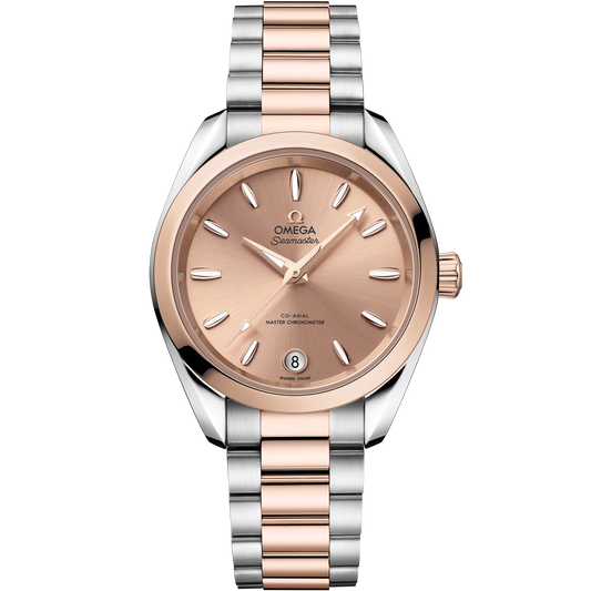 OMEGA Seamaster Aqua Terra Shades 220.20.34.20.10.001, 34 mm steel & sedna™ gold with pink dial – front view