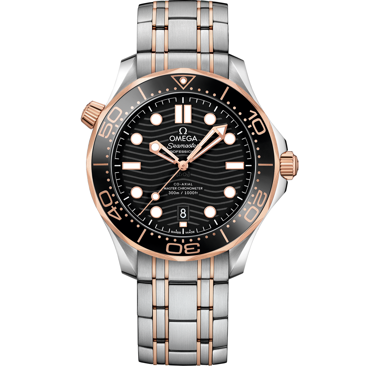 OMEGA Seamaster Diver 300M 210.20.42.20.01.001, 42 mm steel & sedna™ gold with black dial – front view