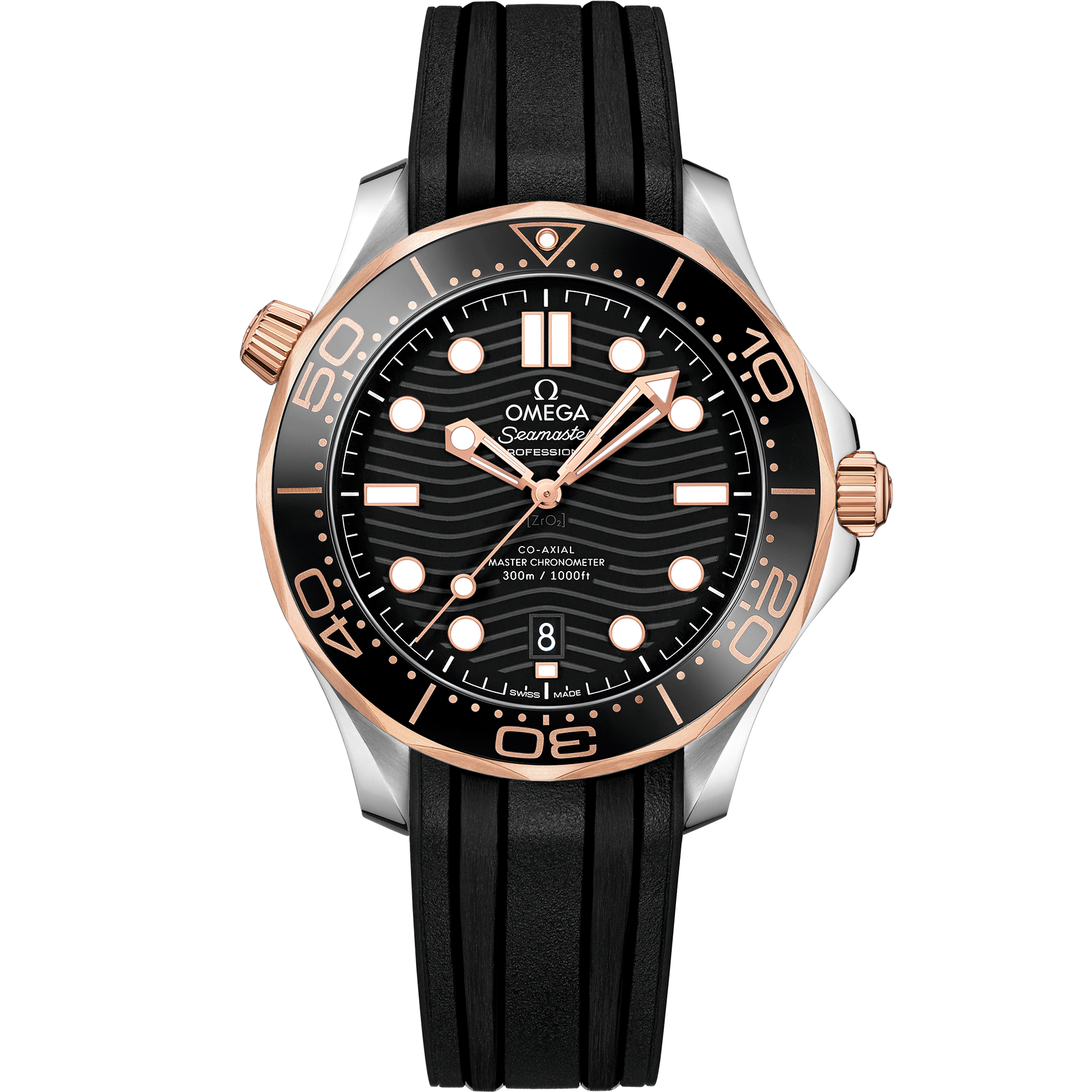 Omega Seamaster Diver 300M 210.22.42.20.01.002 42 mm Steel & Sedna™ Gold Black Dial Black Rubber Strap Watch for Men