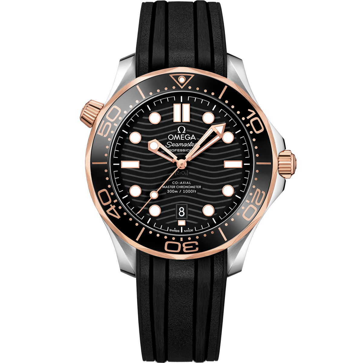 OMEGA Seamaster Diver 300M 210.22.42.20.01.002, 42 mm steel & sedna™ gold with black dial – front view