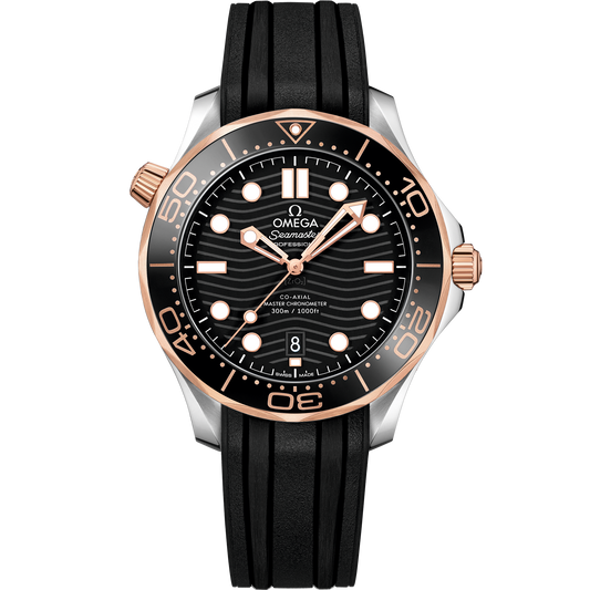 OMEGA Seamaster Diver 300M 210.22.42.20.01.002, 42 mm steel & sedna™ gold with black dial – front view