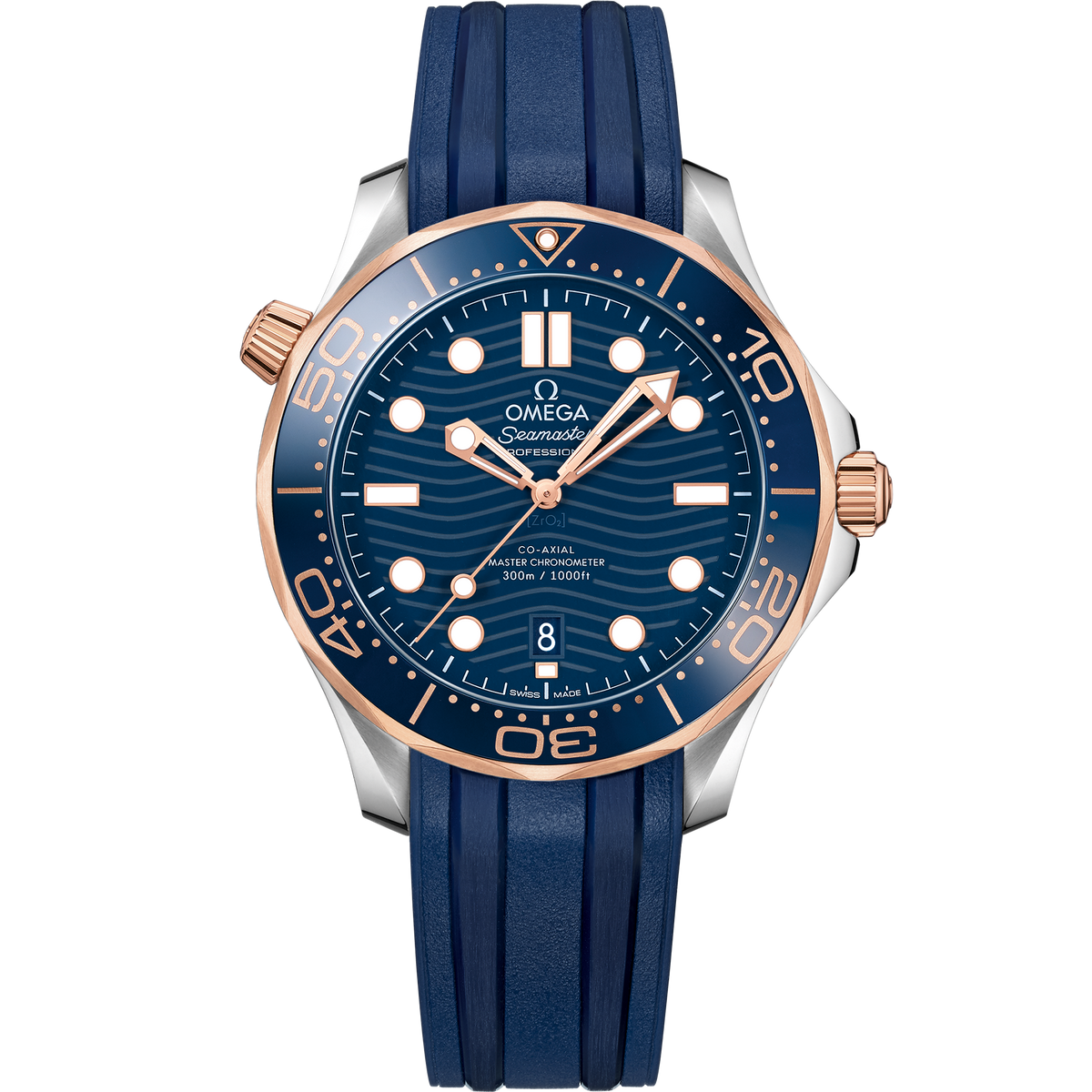 OMEGA Seamaster Diver 300M 210.22.42.20.03.002, 42 mm steel & sedna™ gold with blue dial – front view