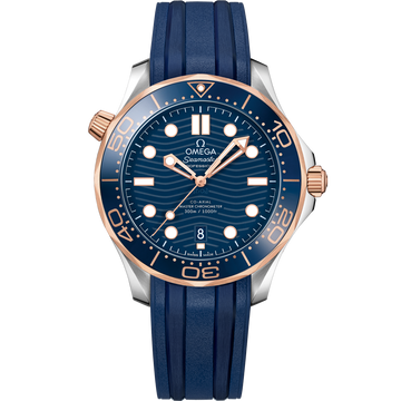 OMEGA Seamaster Diver 300M 210.22.42.20.03.002, 42 mm steel & sedna™ gold with blue dial – front view