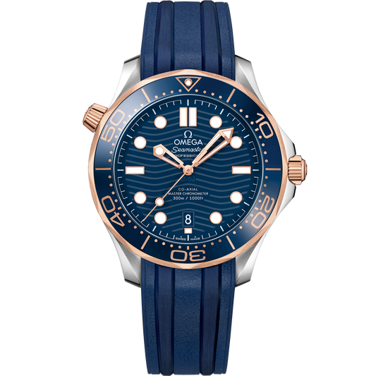 OMEGA Seamaster Diver 300M 210.22.42.20.03.002, 42 mm steel & sedna™ gold with blue dial – front view