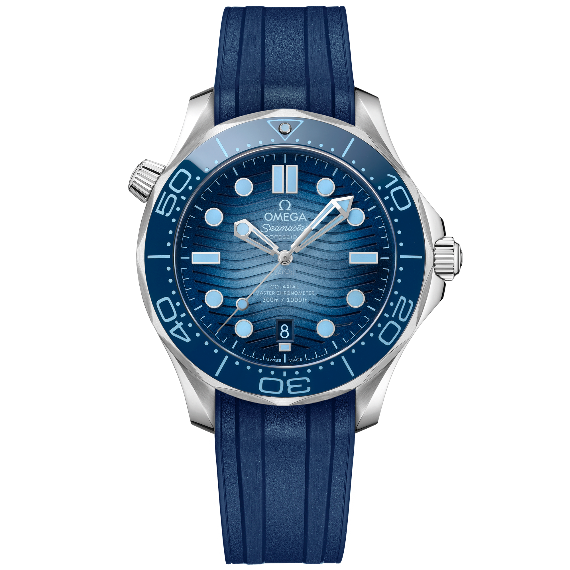 Omega Seamaster Diver 300M Summer Blue 210.32.42.20.03.002 42 mm Steel Blue Dial Blue Rubber Strap Watch for Men