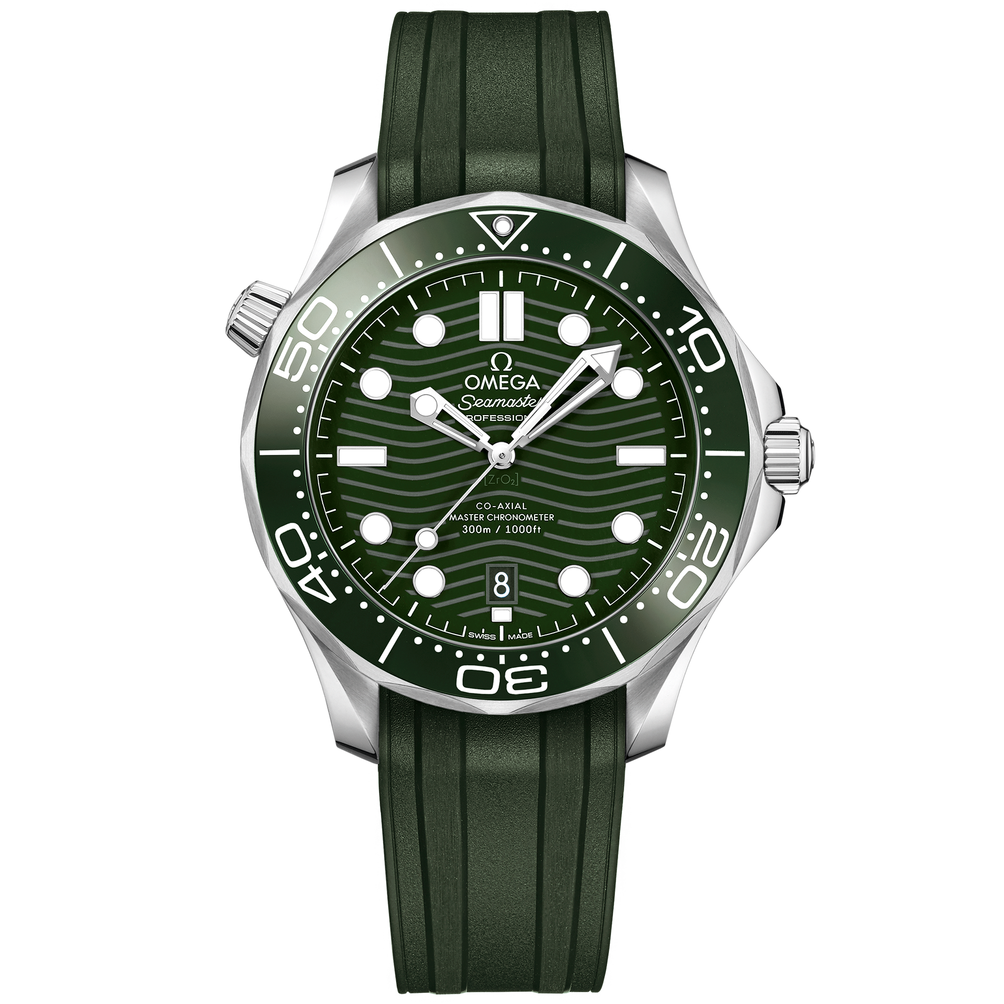 Omega Seamaster Diver 300M 210.32.42.20.10.001 42 mm Steel Green Dial Green Rubber Strap Watch for Men