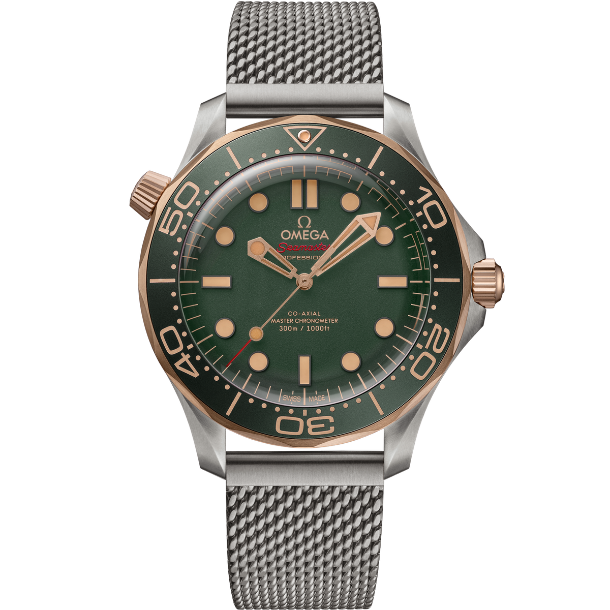 OMEGA Seamaster Diver 300M 210.90.42.20.10.001, 42 mm titanium & bronze gold with green dial – front view