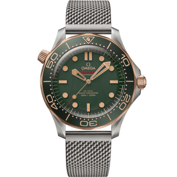 OMEGA Seamaster Diver 300M 210.90.42.20.10.001, 42 mm titanium & bronze gold with green dial – front view