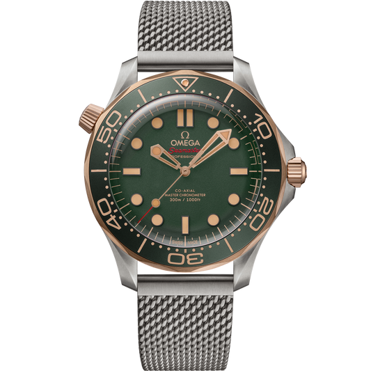 OMEGA Seamaster Diver 300M 210.90.42.20.10.001, 42 mm titanium & bronze gold with green dial – front view