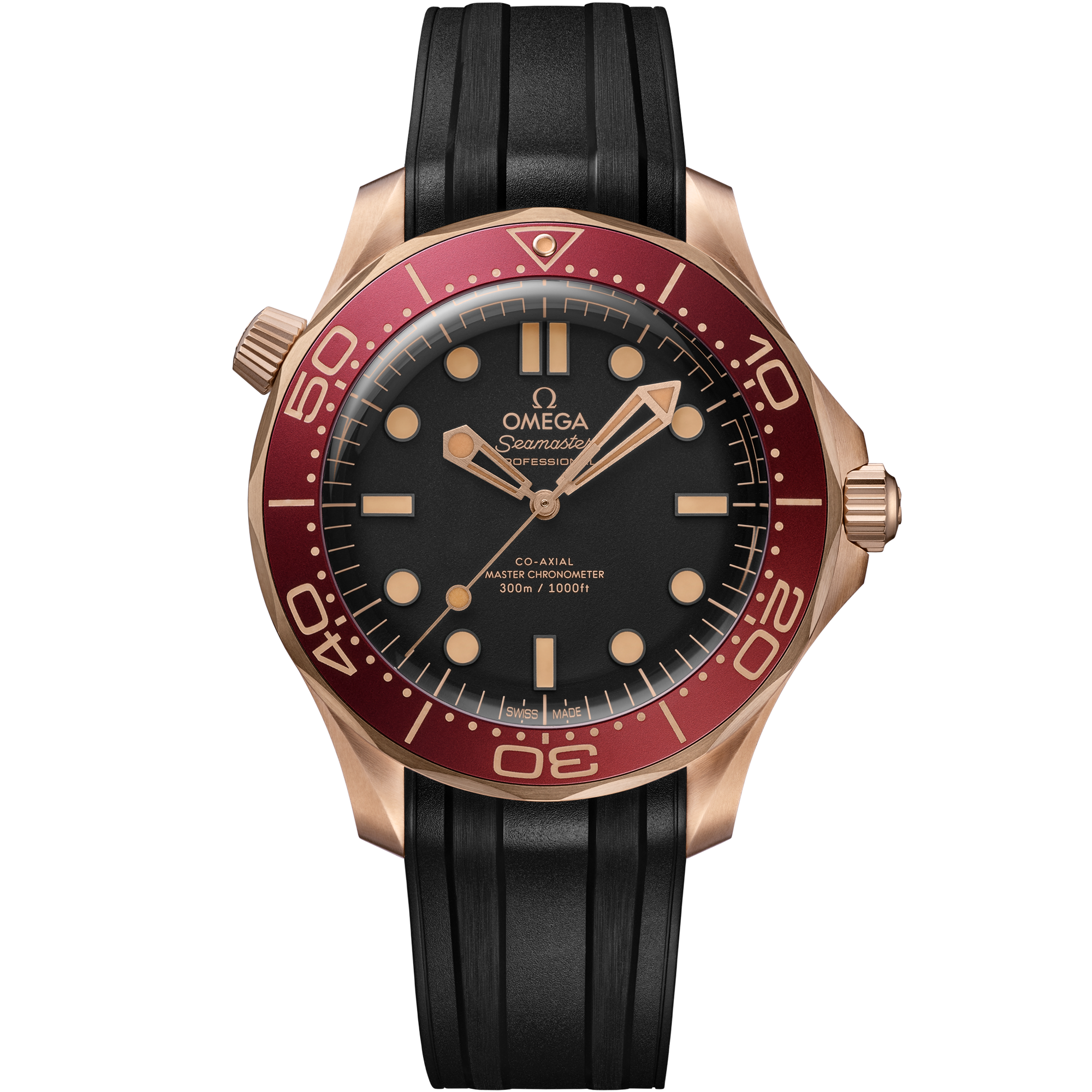 Omega Seamaster Diver 300M 210.92.42.20.01.003 42 mm Bronze Gold Black Dial Black Rubber Strap Watch for Men