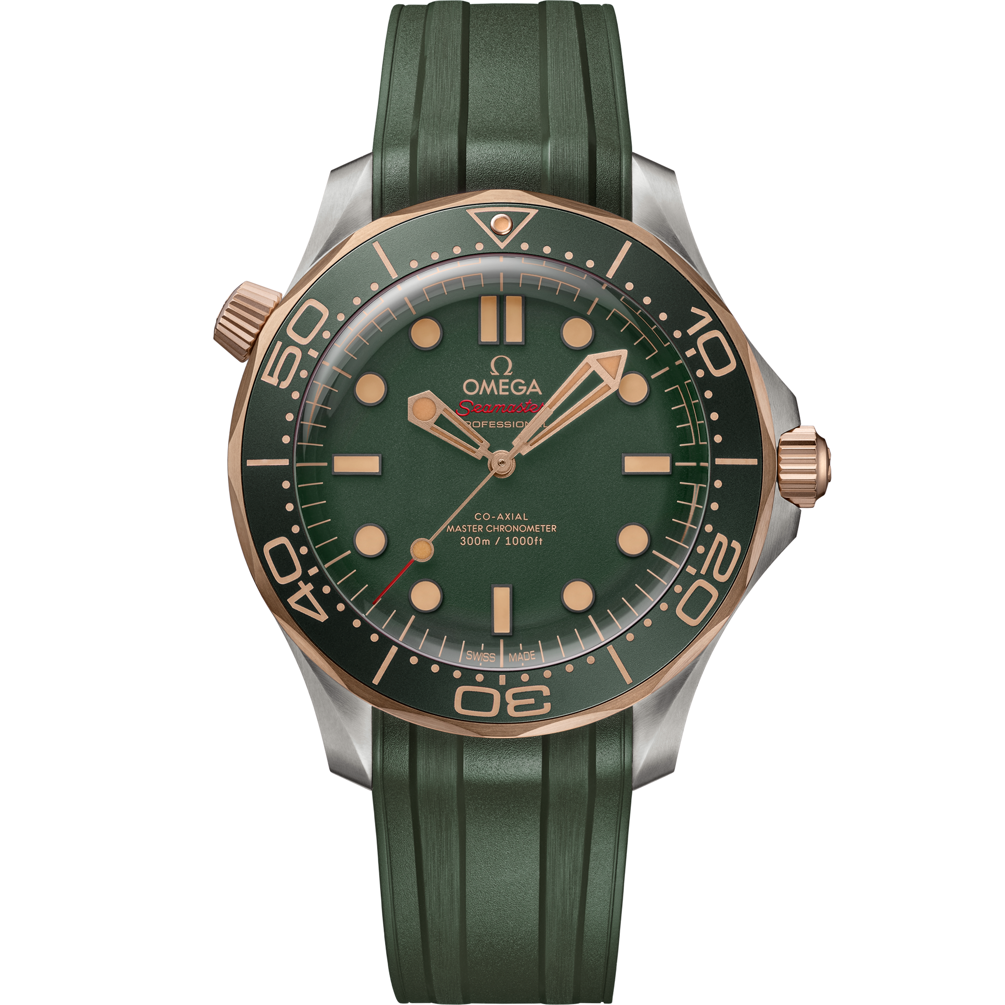 Omega Seamaster Diver 300M 210.92.42.20.10.001 42 mm Titanium & Bronze Gold Green Dial Green Rubber Strap Watch