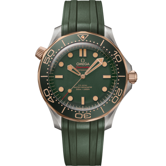 OMEGA Seamaster Diver 300M 210.92.42.20.10.001, 42 mm titanium & bronze gold with green dial – front view