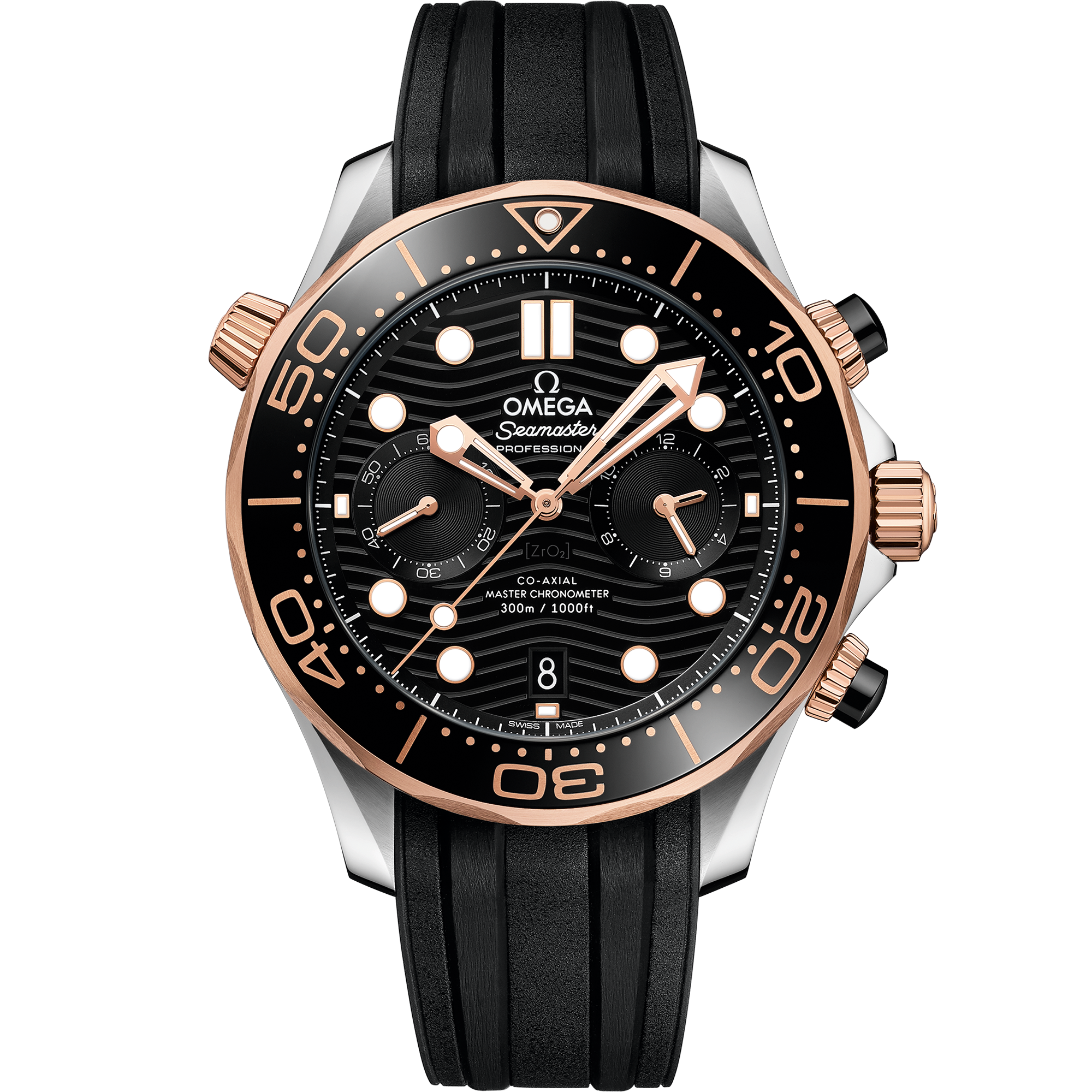 Omega Seamaster Diver 300M Chronograph 210.22.44.51.01.001 44 mm Steel & Sedna™ Gold Black Dial Black Rubber Strap Watch for Men