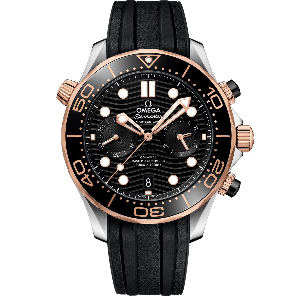 OMEGA Seamaster Diver 300M Chronograph 210.22.44.51.01.001, 44 mm steel & sedna™ gold with black dial – front view