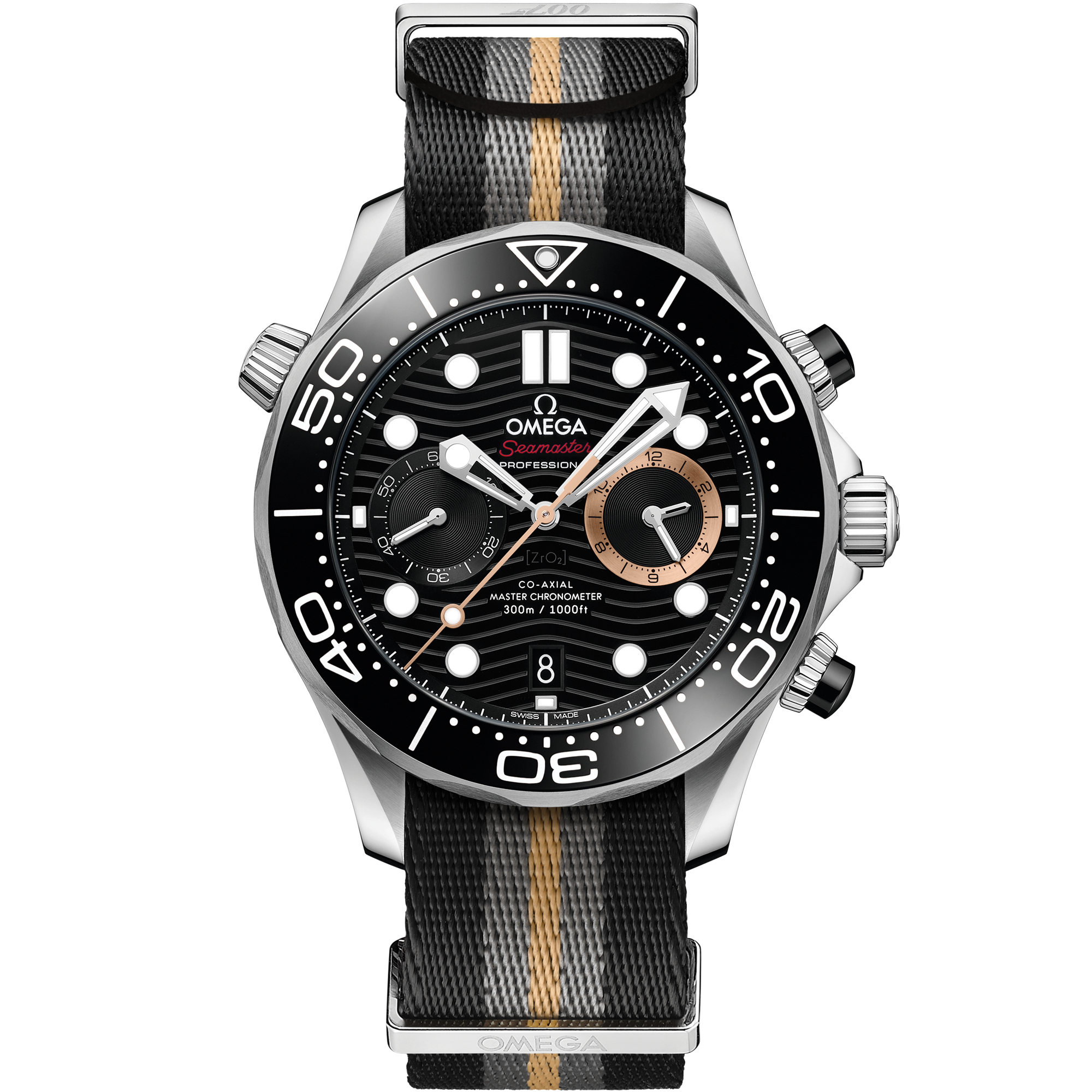Omega Seamaster Diver 300M Chronograph 007 First Light 210.32.44.51.01.002 44 mm Steel Black Dial NATO Strap Watch