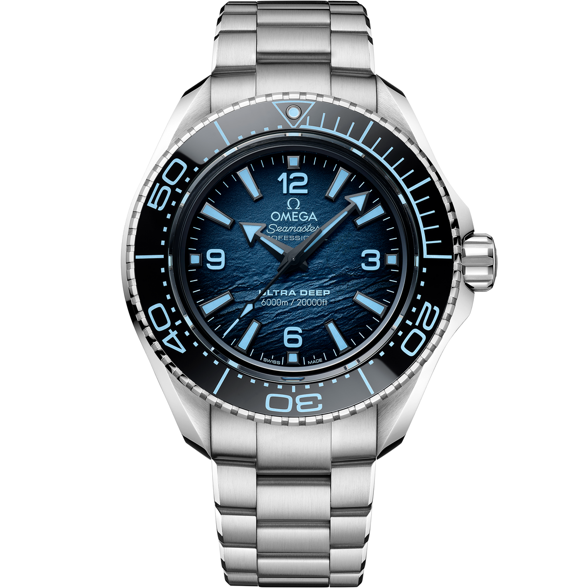 OMEGA Seamaster Planet Ocean Ultra Deep 6000M Summer Blue 215.30.46.21.03.002, 45.5 mm o-megasteel with blue dial – front view