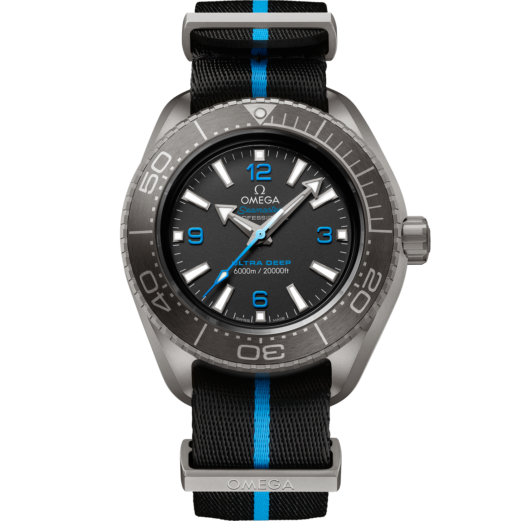 Omega Seamaster Planet Ocean Ultra Deep 6000M 215.92.46.21.01.001 45.5 mm Titanium Black Dial Black NATO Strap Watch for Men
