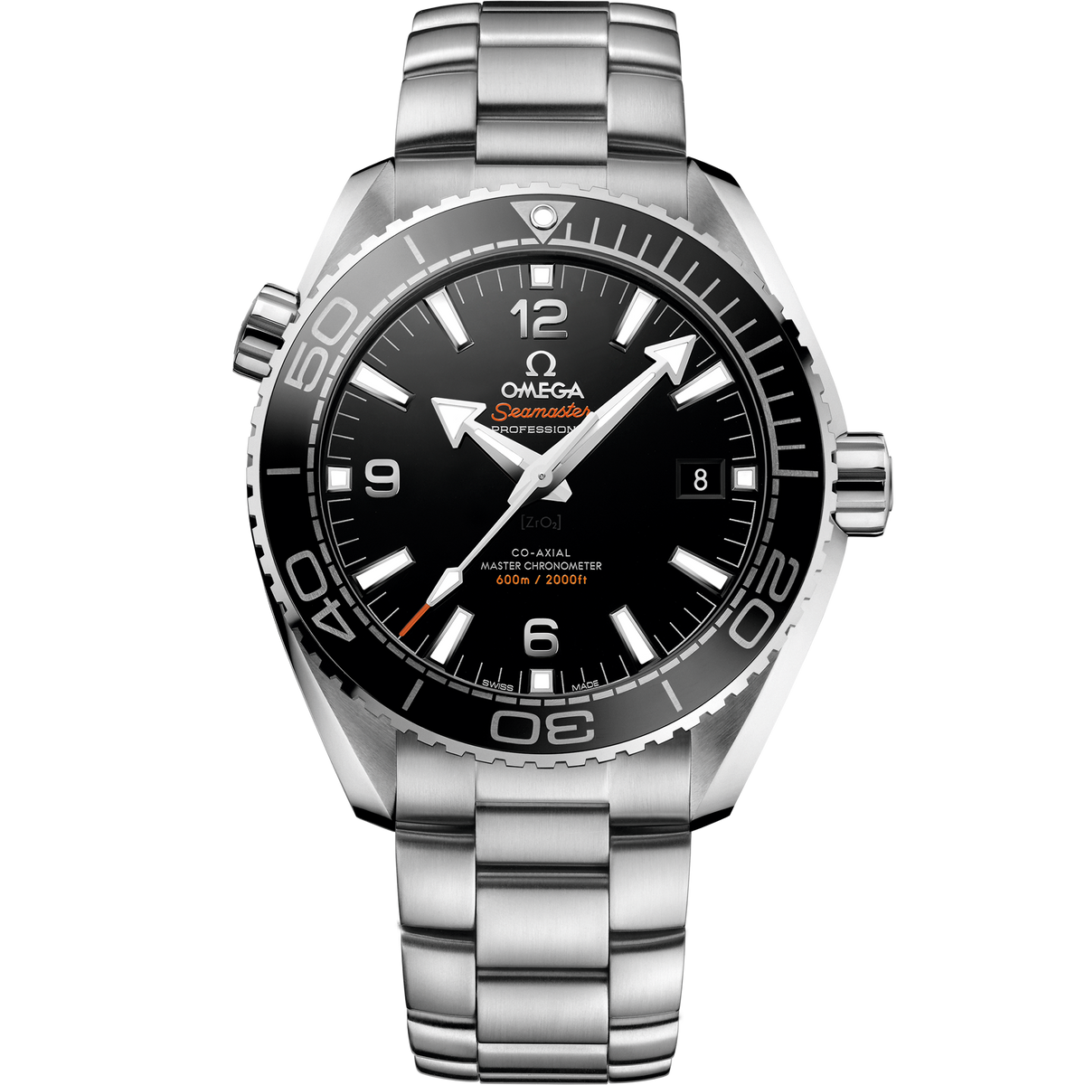 OMEGA Seamaster Planet Ocean 600M 215.30.44.21.01.001, 43.5 mm steel with black dial – front view