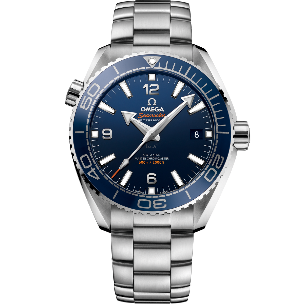 OMEGA Seamaster Planet Ocean 600M 215.30.44.21.03.001, 43.5 mm steel with blue dial – front view