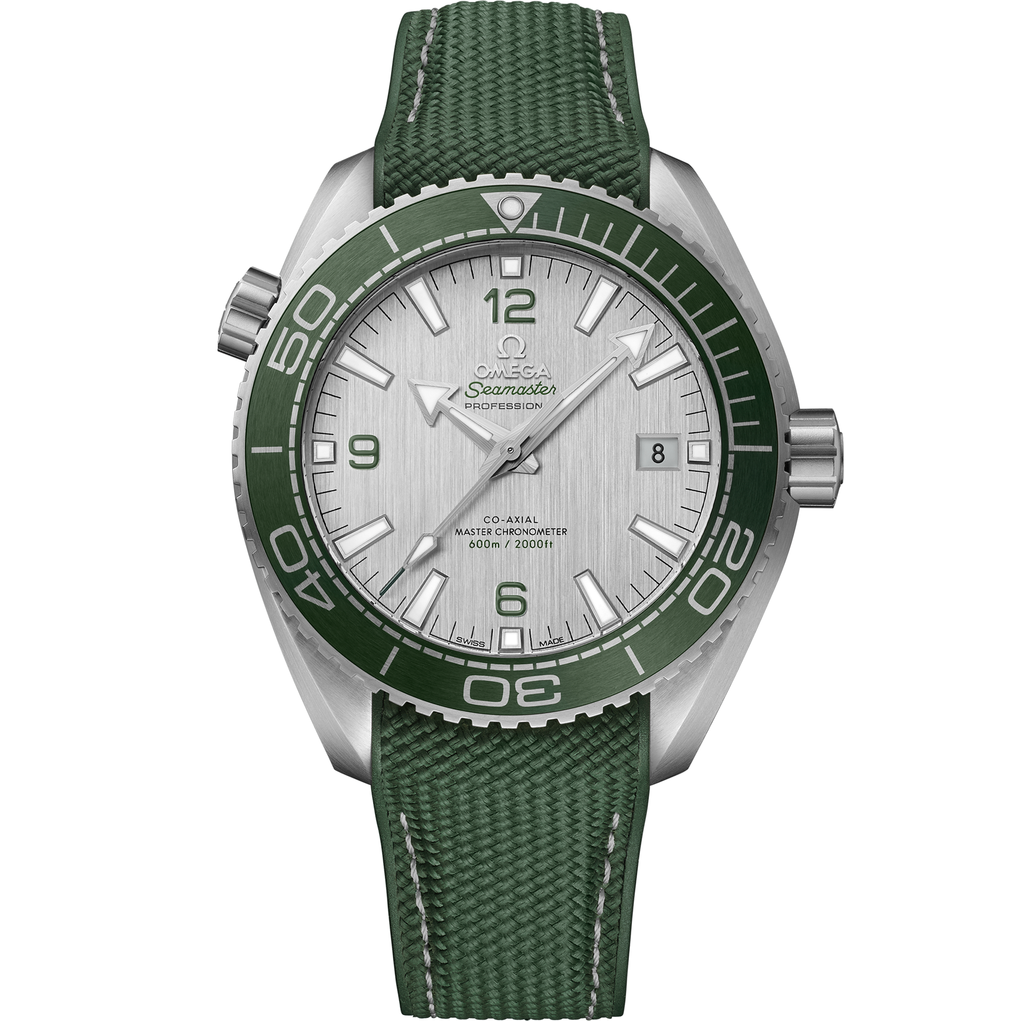 Omega Seamaster Planet Ocean 600M 215.32.44.21.06.001 43.5 mm Steel Grey Dial Green Rubber Strap Watch for Men