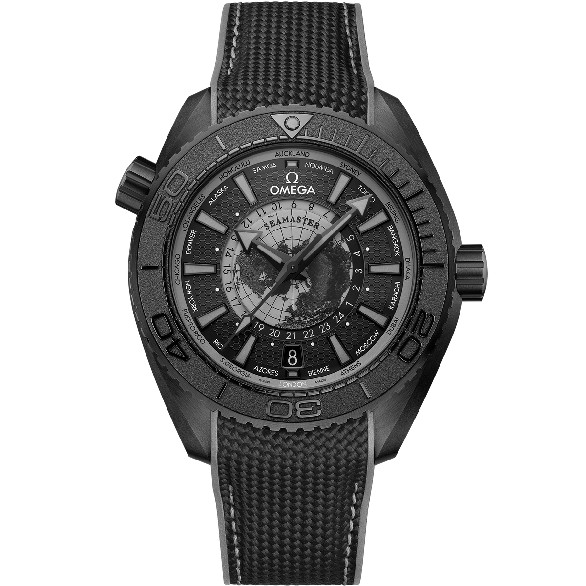 OMEGA Seamaster Planet Ocean Worldtimer 215.92.46.22.01.007, 45.5 mm black ceramic with black dial – front view