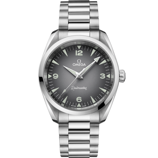 OMEGA Seamaster Railmaster 235.10.38.20.06.001, 38 mm steel with grey dial – front view