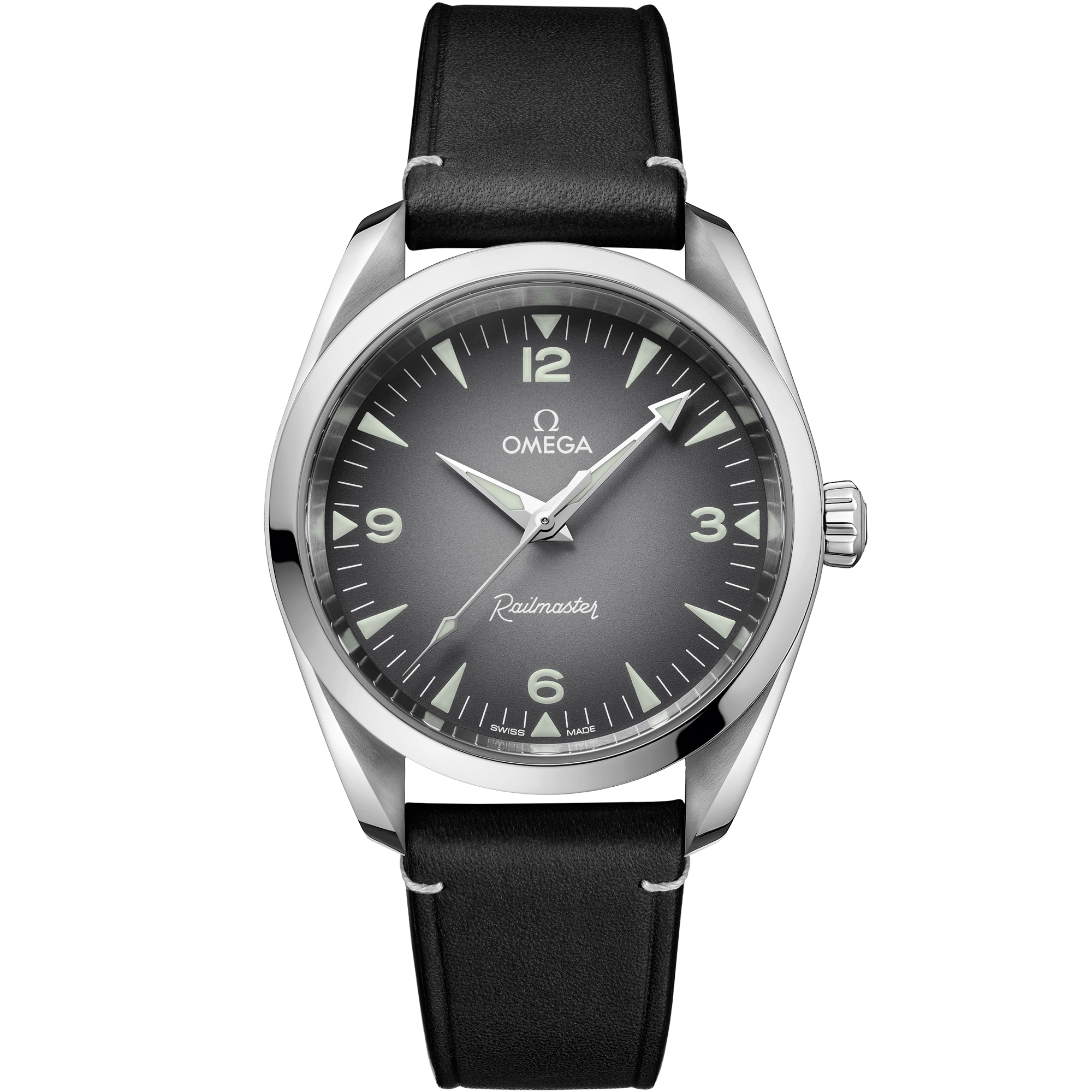 Omega Seamaster Railmaster 235.12.38.20.06.001 38 mm Steel Grey Dial Black Leather Strap Watch