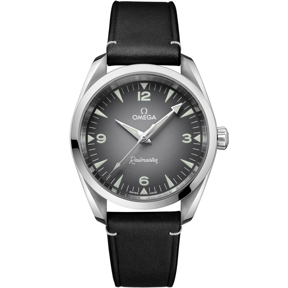 OMEGA Seamaster Railmaster 235.12.38.20.06.001, 38 mm steel with grey dial – front view