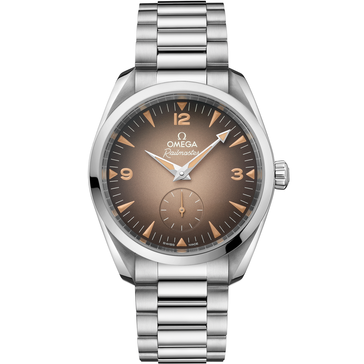 OMEGA Seamaster Railmaster Small Seconds 235.10.38.20.13.001, 38 mm steel with brown dial – front view