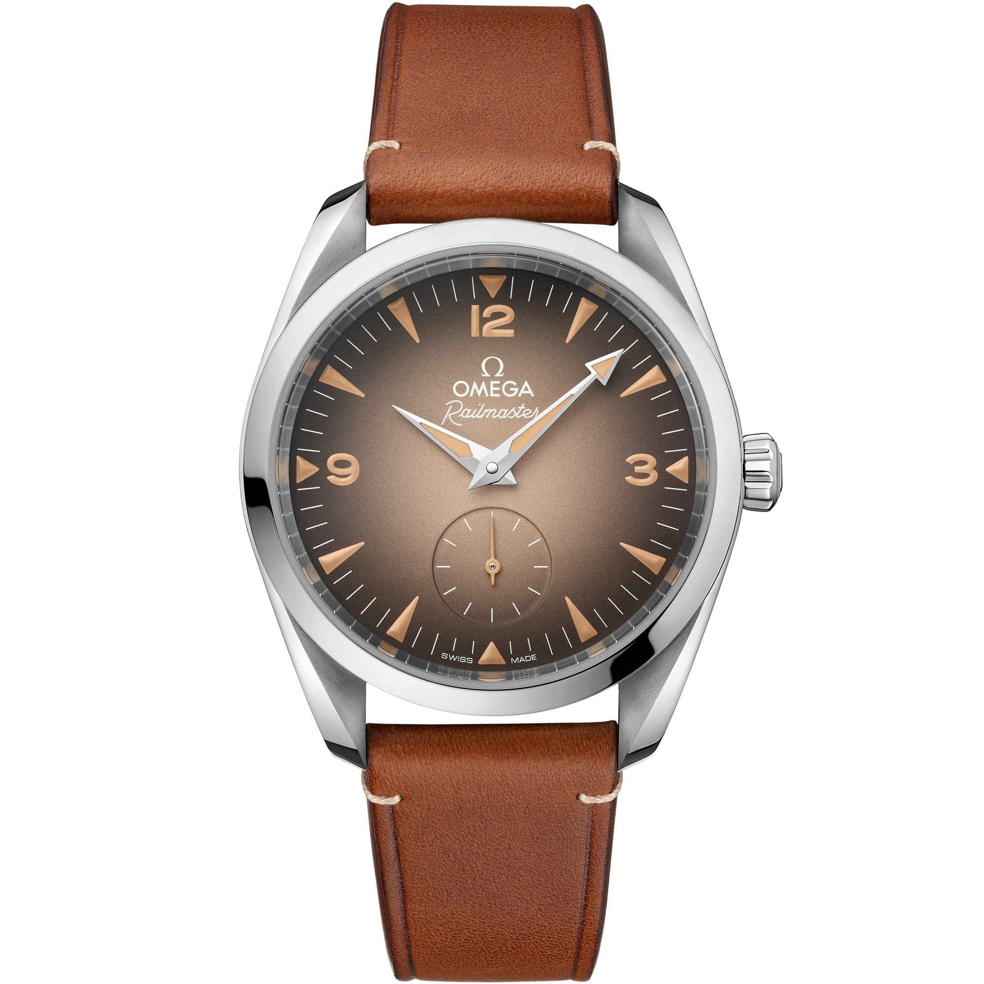 Omega Seamaster Railmaster Small Seconds 235.12.38.20.13.001 38 mm Steel Brown Dial Brown Leather Strap Watch