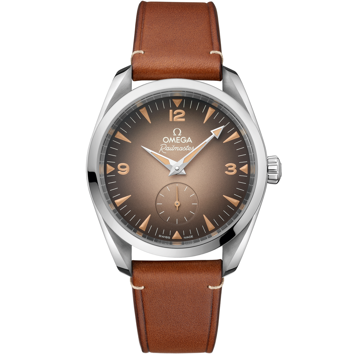 OMEGA Seamaster Railmaster Small Seconds 235.12.38.20.13.001, 38 mm steel with brown dial – front view