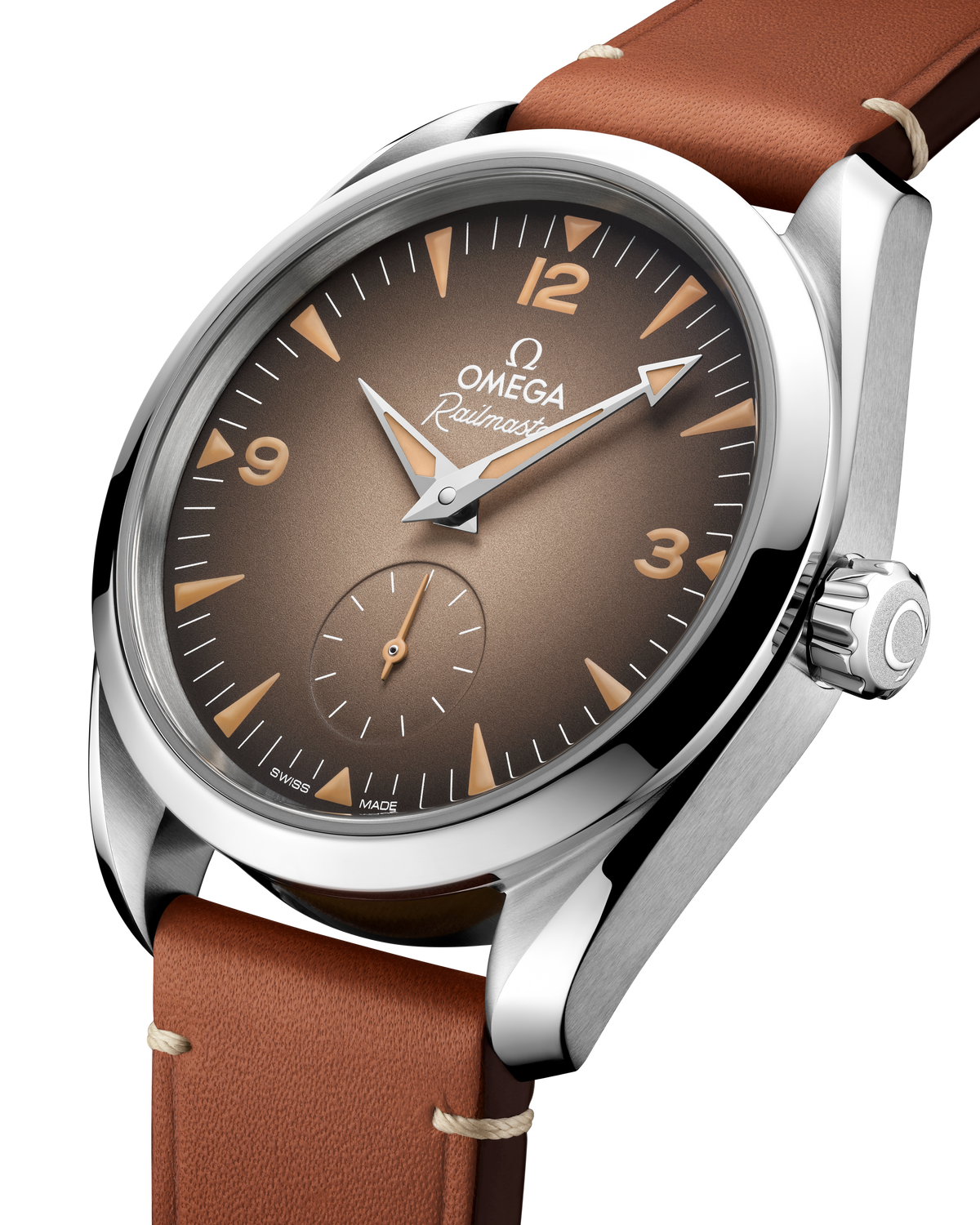 OMEGA Seamaster Railmaster Small Seconds 235.12.38.20.13.001, 38 mm steel with brown dial – official gallery image 3