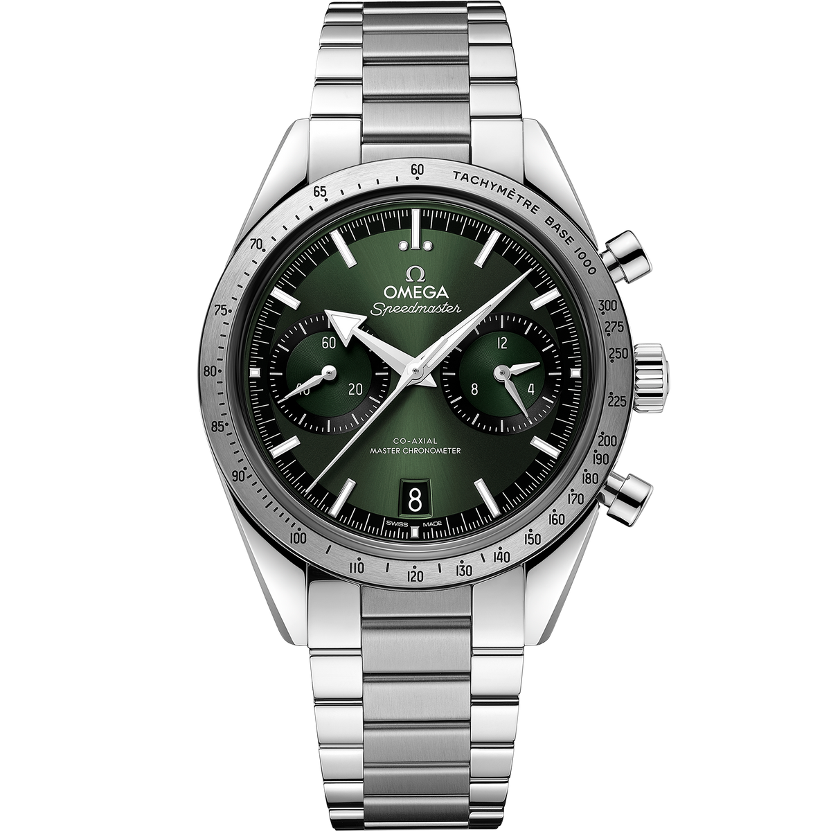 OMEGA Speedmaster '57 332.10.41.51.10.001, 40.5 mm steel with green dial – front view