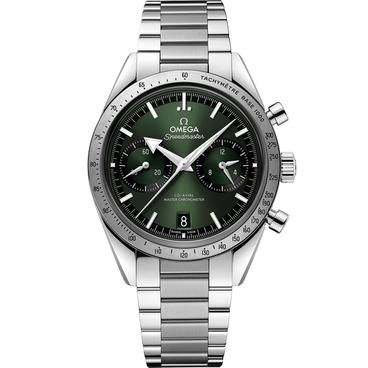 OMEGA Speedmaster '57 332.10.41.51.10.001, 40.5 mm steel with green dial – front view