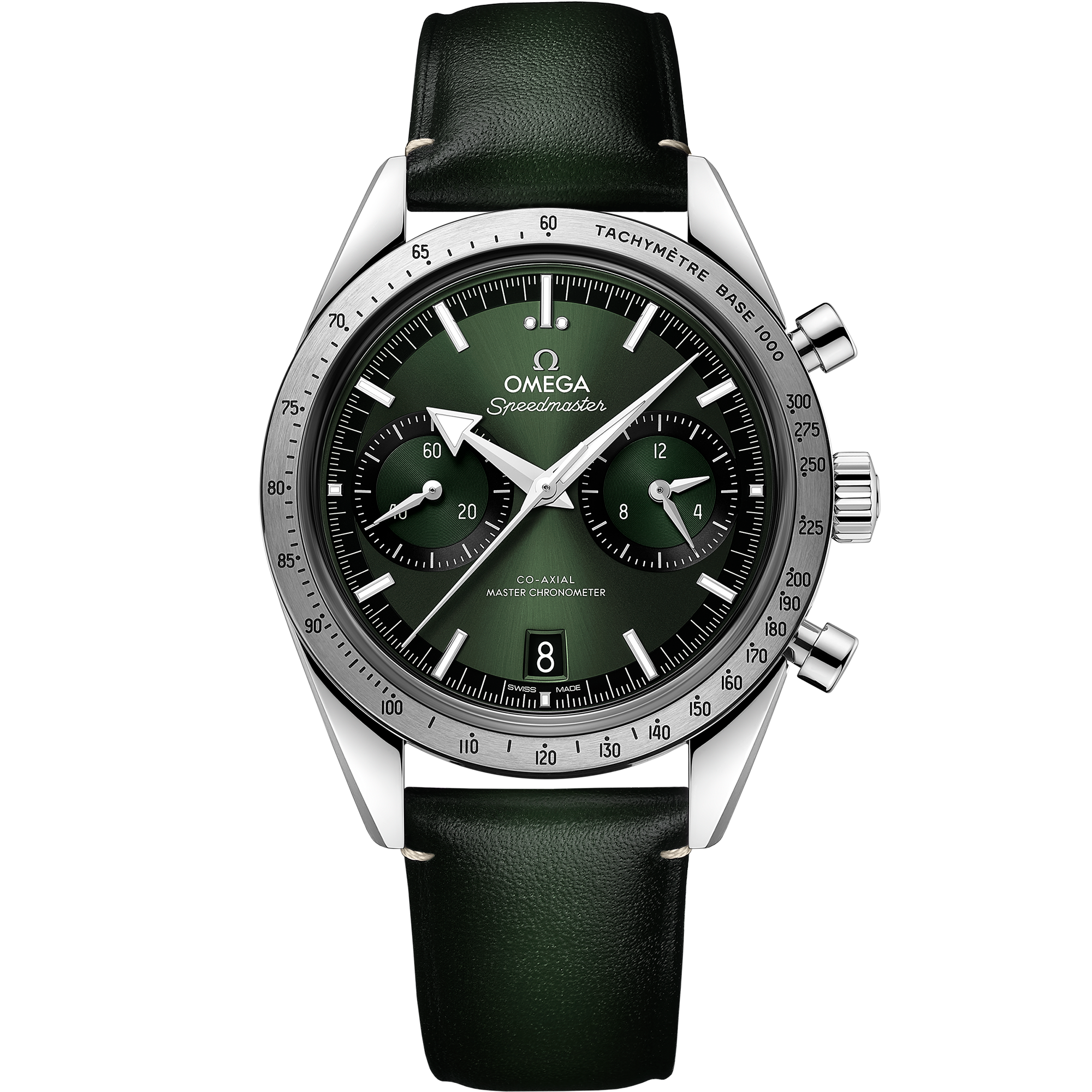 Omega Speedmaster '57 332.12.41.51.10.001 40.5 mm Steel Green Dial Green Leather Strap Watch for Women